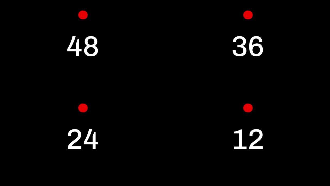 黑屏上60秒 (1分钟) 红白动画指示器倒计时计时器