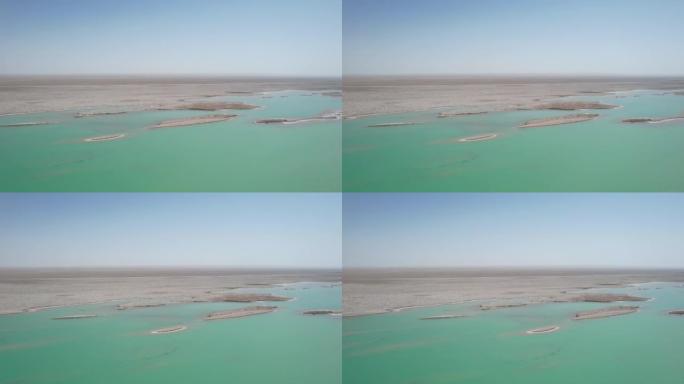 中国青海省西泰金纳尔盐湖的空中平移视图