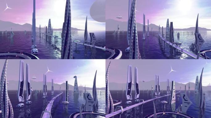 外星人星球上的幻想城市的动画
