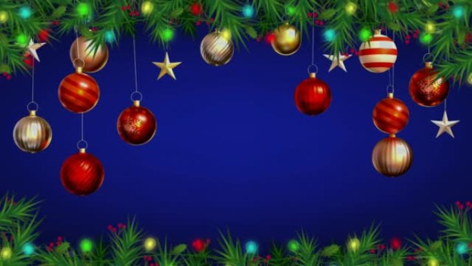 动画红色球隔离在蓝屏上，用于设计圣诞节或新年模板。