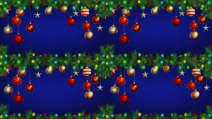 动画红色球隔离在蓝屏上，用于设计圣诞节或新年模板。