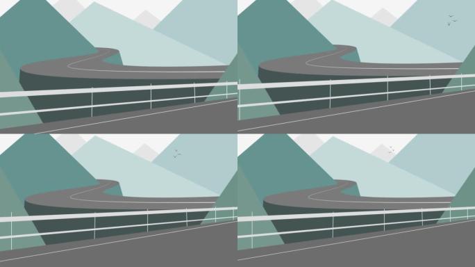 道路和山脉背景的循环动画