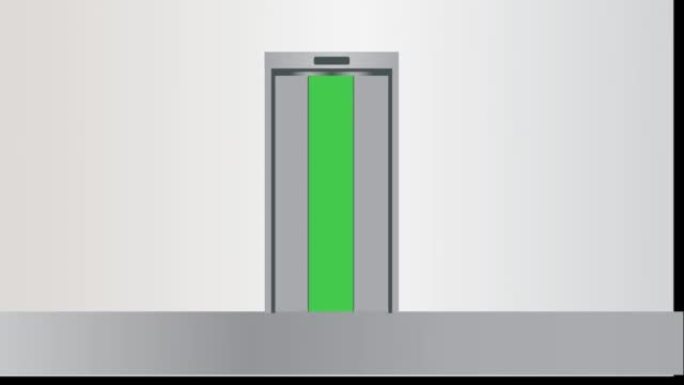 通过露出绿色屏幕4K来关闭和打开电梯升降门。现代广告概念
