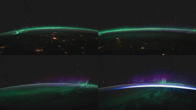 从太空看加拿大上空的北极光。