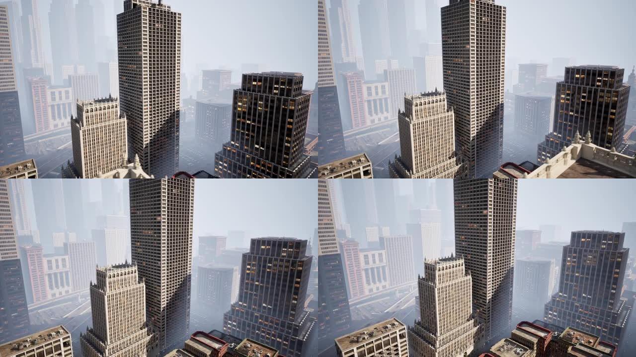 摩天大楼被晨雾覆盖