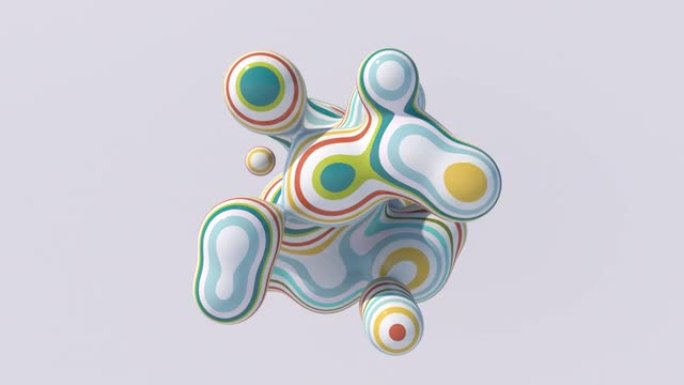 彩色条纹液体球。白色背景。抽象动画，3d渲染。
