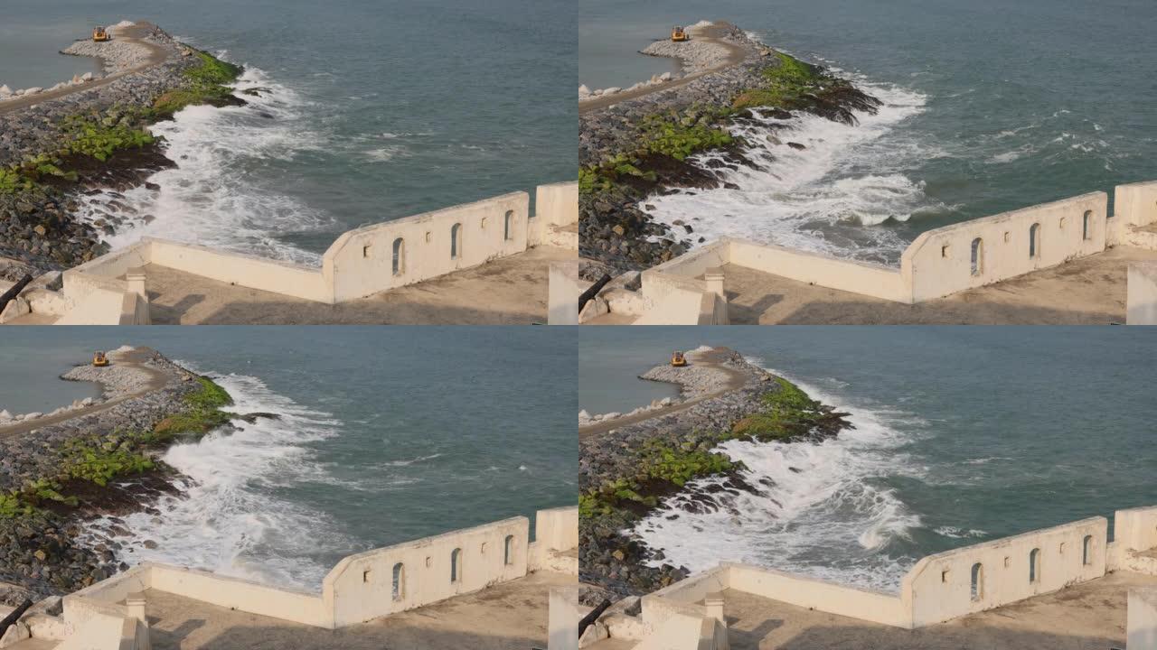 加纳海角海岸城堡4K海洋防波堤环境