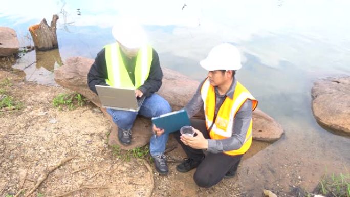 环境工程师检查天然水中的水状况