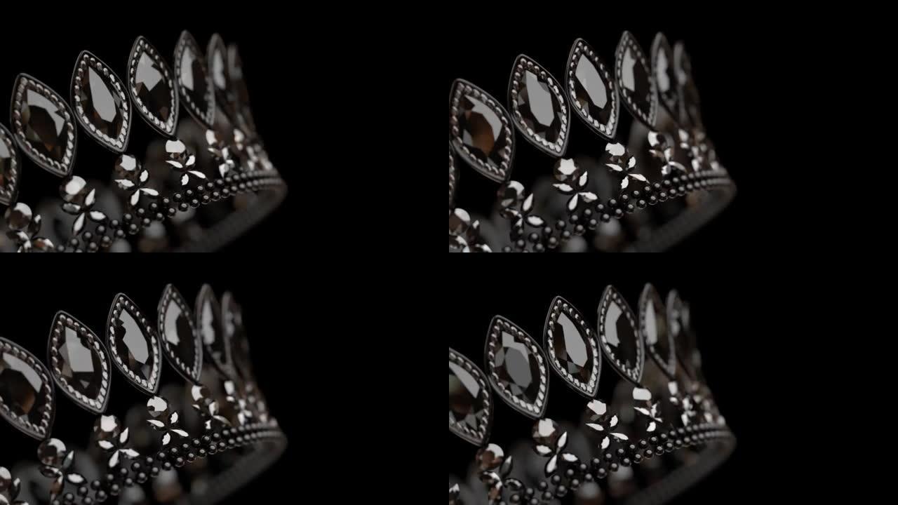 黑色金属皇冠，黑色背景3D 4k循环动画