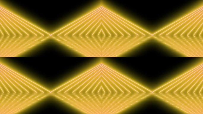 现代七彩灯光，霓虹灯发光4k动画场景。抽象混沌黄色霓虹灯线荧光紫外光。