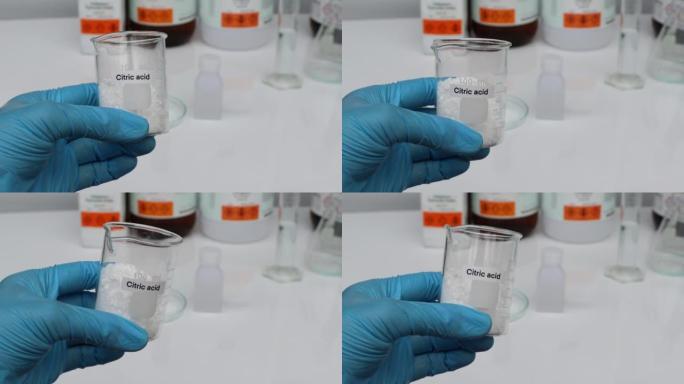 玻璃中的柠檬酸，实验室和工业中的化学物质
