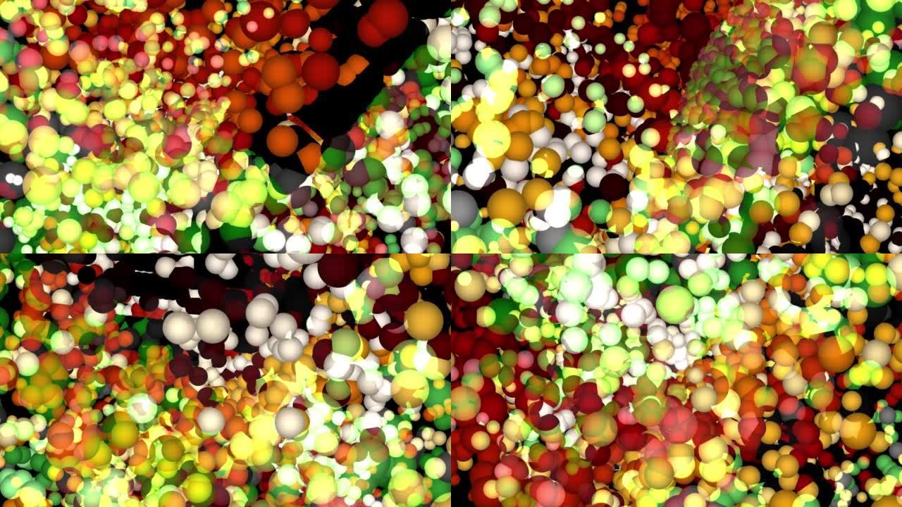 彩球粒子移动动画运动图形，彩色小球和大球移动，彩球与光共舞