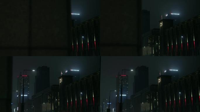 夜市阴雨秋雾天气。哥谭市情绪。电影风格。华沙。喜怒无常的天气。