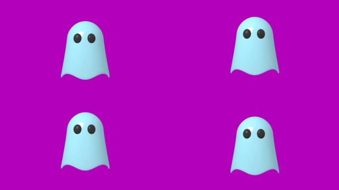 浅蓝色幽灵在紫色背景3D 4k循环动画上上下移动
