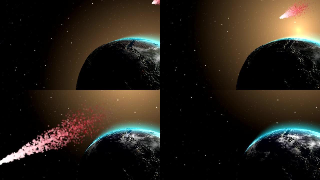地球和天体，小行星，太空中的彗星。卫星视图
