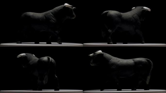 黑色背景上的旋转模型公牛