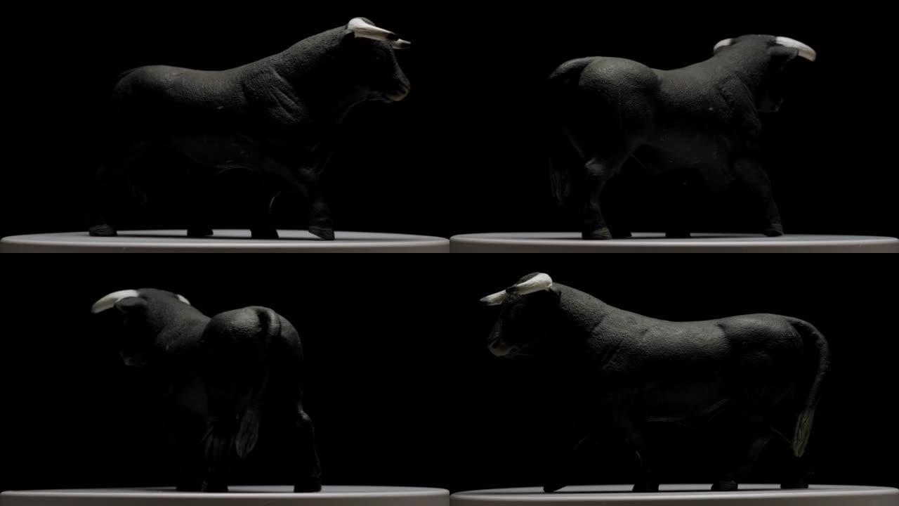 黑色背景上的旋转模型公牛