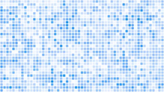 白色背景循环上的浅蓝色浮动网络方块。慢速混沌像素拼接无缝动画。