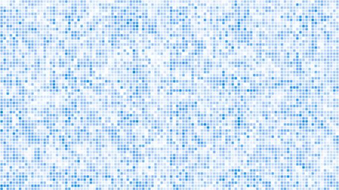 白色背景循环上的浅蓝色浮动网络方块。慢速混沌像素拼接无缝动画。