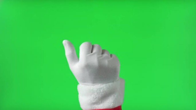 手势包。圣诞老人手触摸，点击，点击，在Chromakey绿色屏幕上滑动。放大，缩小。特写。4k镜头。