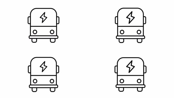 电动客车，绿色能源。透明背景。线图标动画。