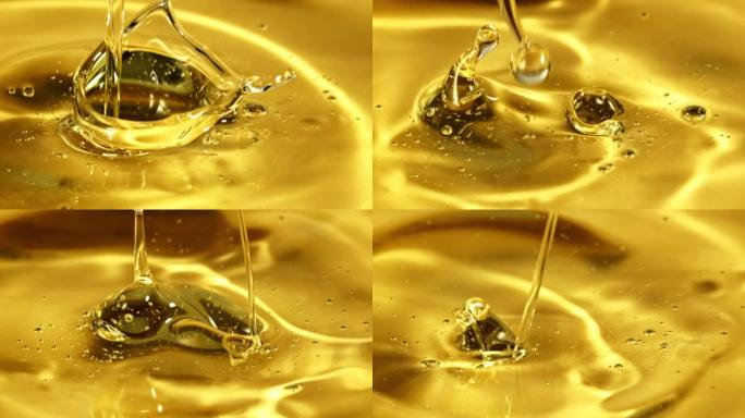 橄榄油在飞溅的溪流中倾泻。以1000 fps的高速相机拍摄。