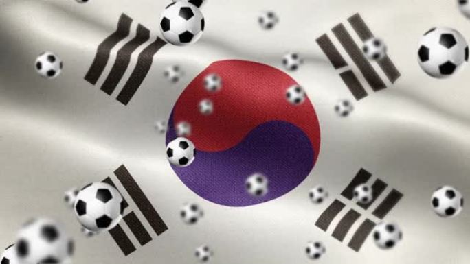 韩国国旗与足球或足球主题可循环背景股票视频
