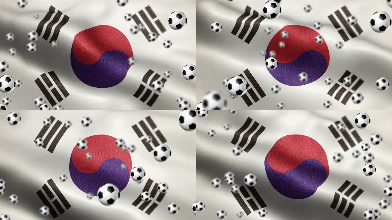 韩国国旗与足球或足球主题可循环背景股票视频