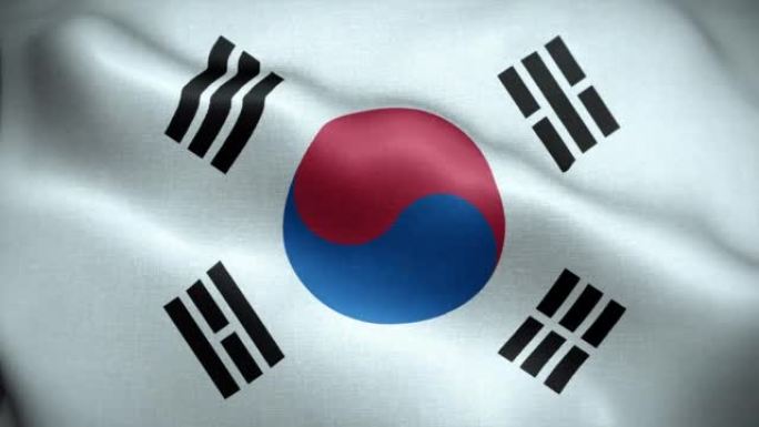 4K纹理的韩国国旗动画股票视频-韩国国旗在循环挥动-高度详细的韩国国旗股票视频