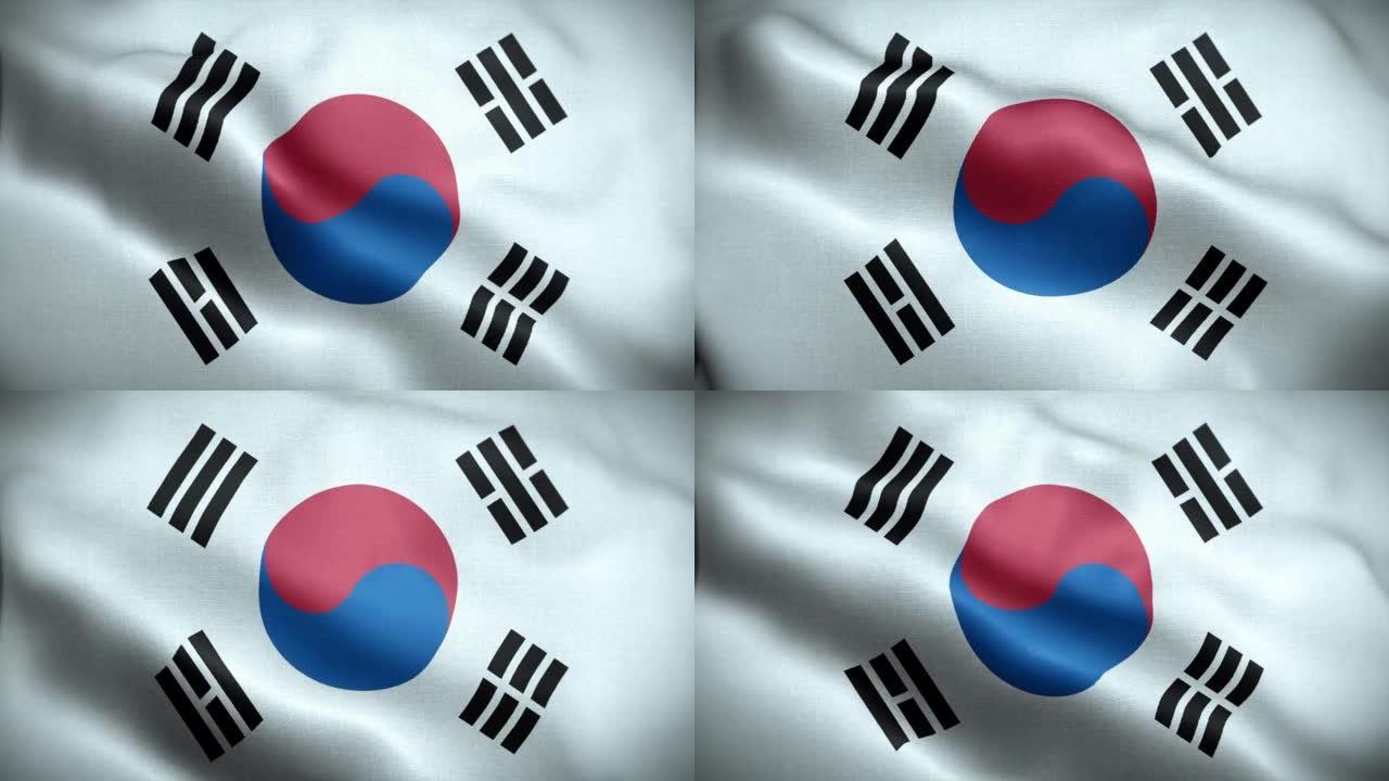 4K纹理的韩国国旗动画股票视频-韩国国旗在循环挥动-高度详细的韩国国旗股票视频