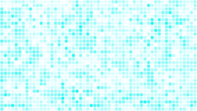 白色背景循环上的青色浮动网络方块。慢速混沌像素拼接无缝动画。