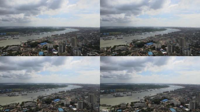 孟加拉国主要海港吉大港的无人机视图。