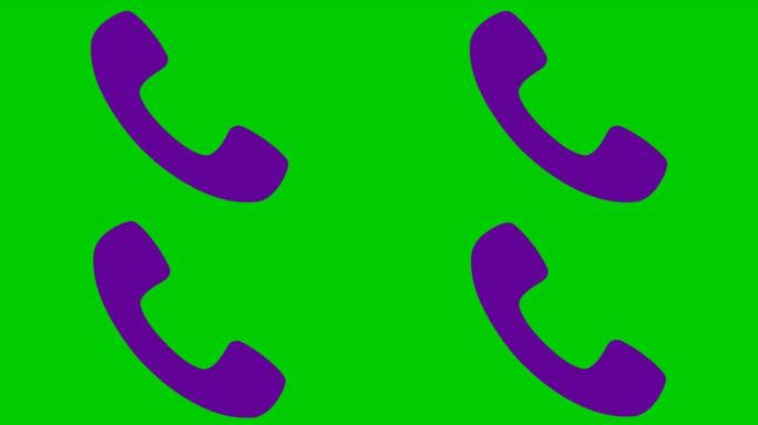 手机的动画紫罗兰色图标。手机的象征。沟通、支持的概念。循环视频。矢量插图孤立在绿色背景上。