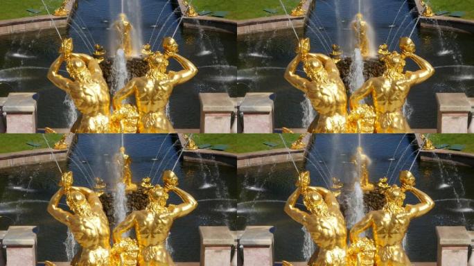彼得霍夫主喷泉的金色雕像