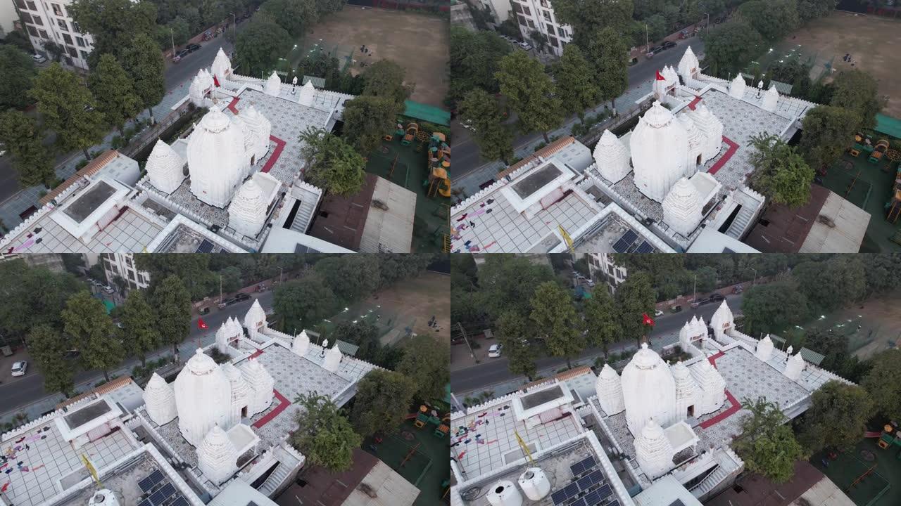 印度首都新德里Hauz khas村曼迪尔神庙Shri Jagannath的空中无人机镜头印度教寺庙德