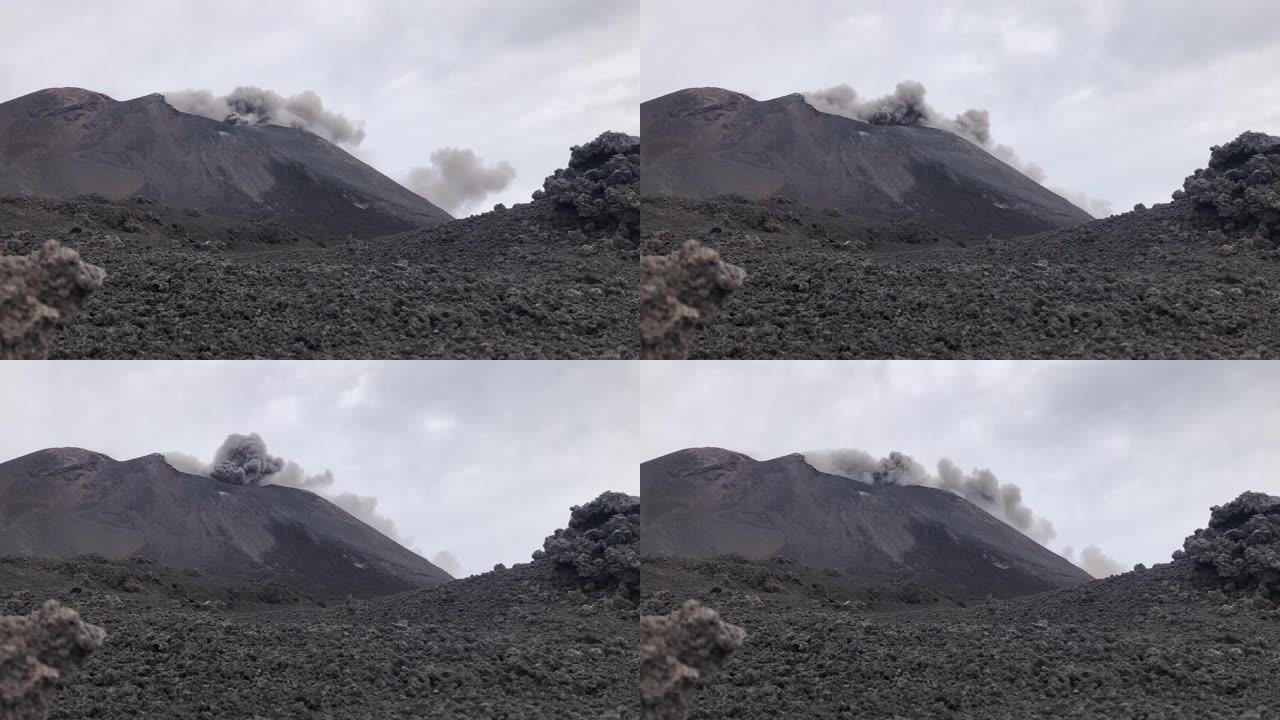 从高清火山升起的火山灰云的壮观景色