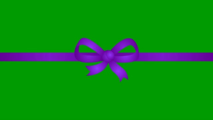 带蝴蝶结的动画紫罗兰丝带。矢量插图孤立在绿色背景上。