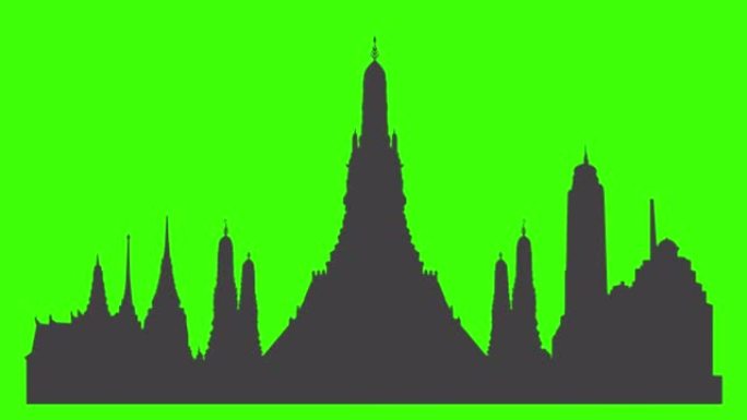 绿色屏幕上弹出的Bangko城市图标的剪影