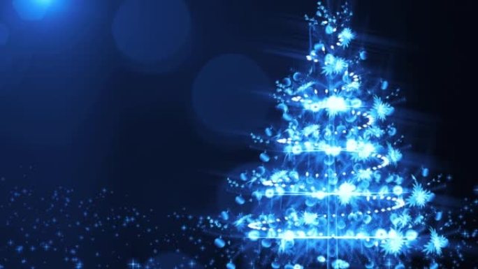 闪闪发光的圣诞树灯光闪烁蓝色背景