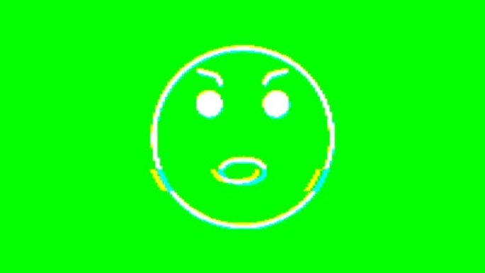 绿色背景上有毛刺效果的愤怒表情。表情符号运动图形。