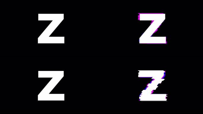 Z字母。旧干扰屏幕上的毛刺文本动画效果。4k视频