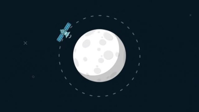 太空动画中的卫星绕月飞行，4k运动动画