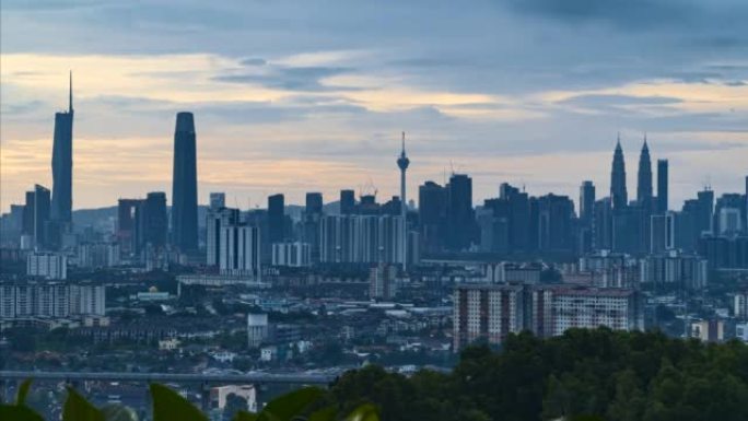 日落时吉隆坡城市景观的延时4k UHD镜头