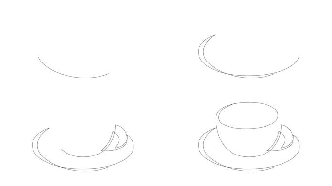 咖啡杯的连续单线画动画。茶杯店概念。自画动画视频。