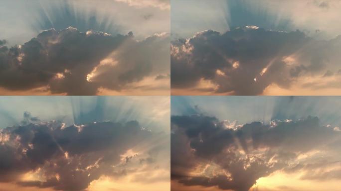 4K时间流逝雄伟的日落或日出景观。令人惊叹的自然之光云景天空和云朵移开滚动五颜六色的日落时间。自然环