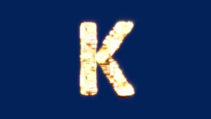 字母K-照明技术控制论金黄字体，孤立循环视频
