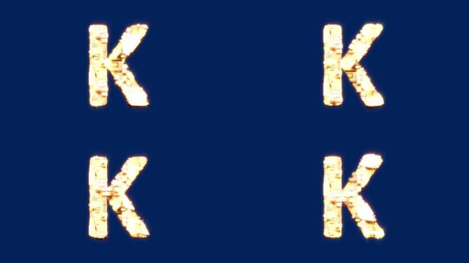 字母K-照明技术控制论金黄字体，孤立循环视频