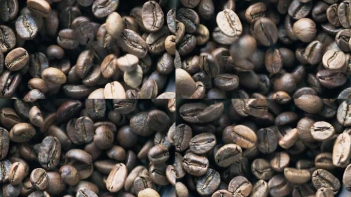 咖啡豆在慢动作的烘焙机中弹跳