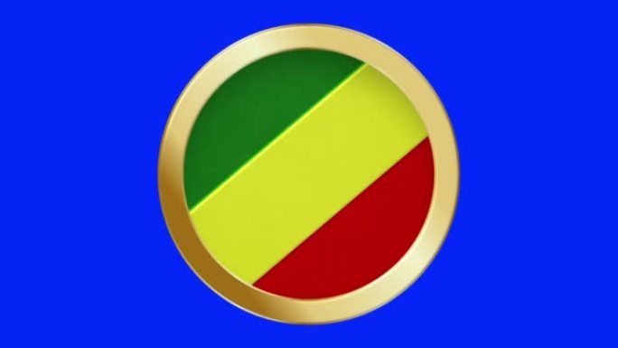 刚果弹出式的金色金属环圆形国旗动画背景隔离绿色屏幕背景可循环股票视频