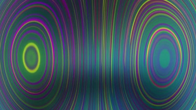 Vaporwave多色明亮的旋转圆圈装饰库存视频的抽象背景。绿色黄色粉色紫色线条条纹旋转背景的颜色阵